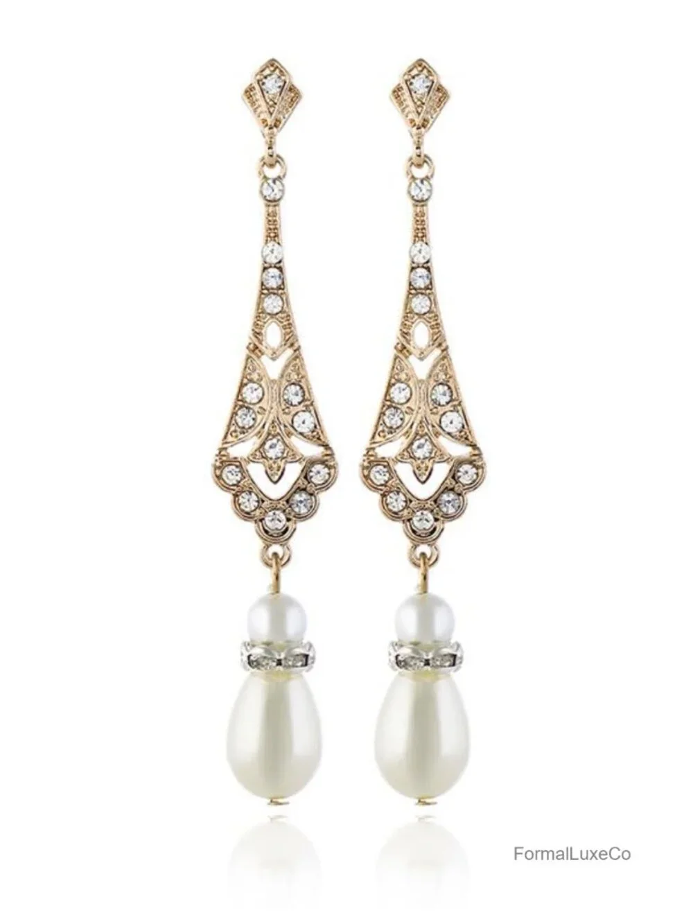 Vintage Art Deco Flapper Jewelry Set Pearl Bracelet Earrings Necklace Bridal